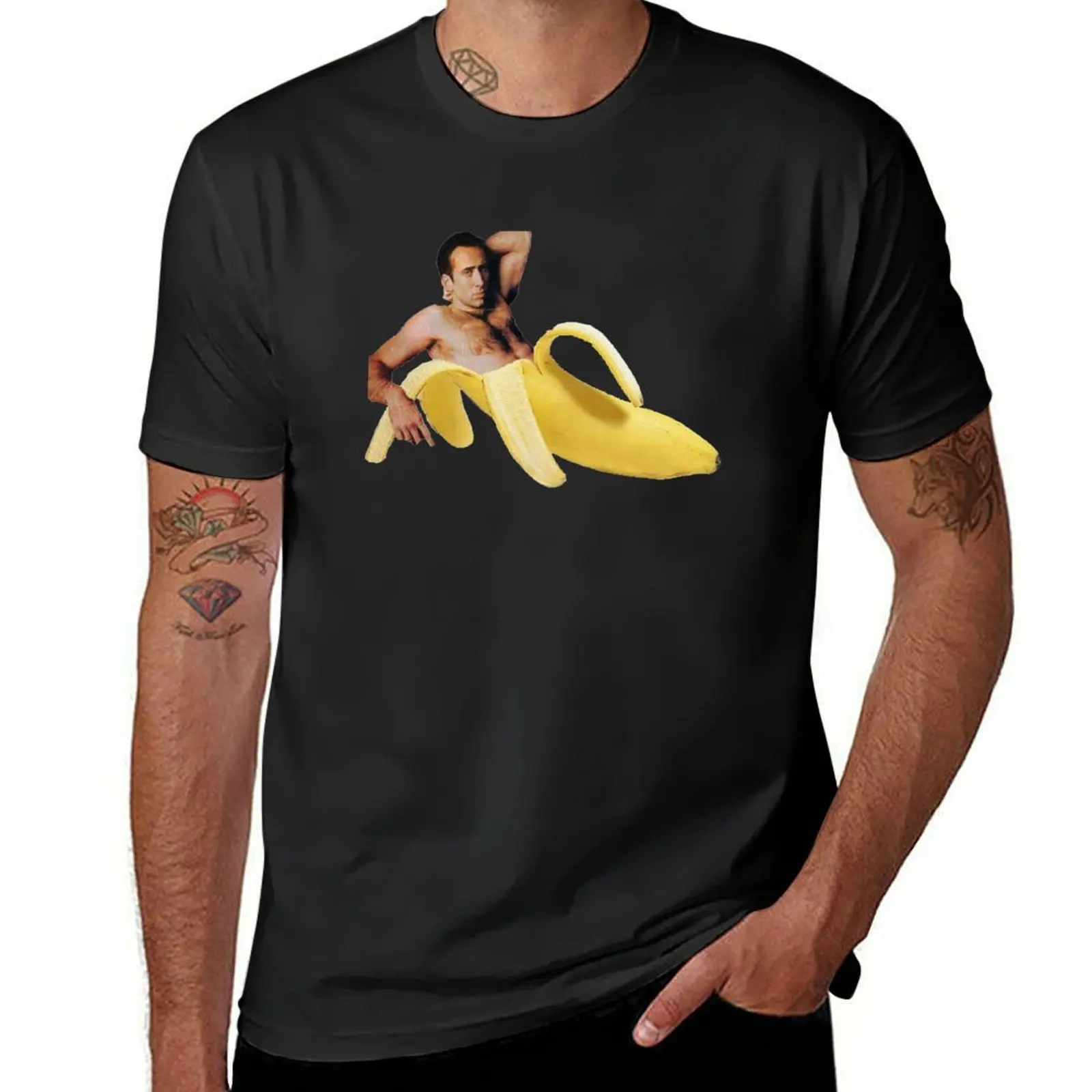 

Nicolas Cage Banana Pattern T-Shirt summer clothes new edition sweat aesthetic clothes mens graphic t-shirts anime