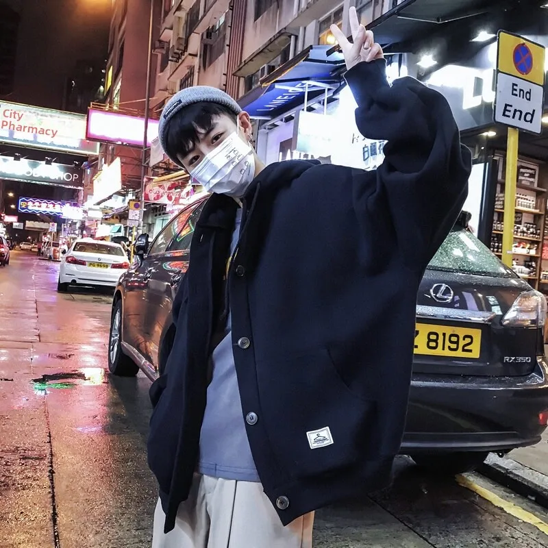 Men's Oversized Hoodie Cardigan Fce Lined Tagged Autumn Winter Faion Brand Hong Kong Sle Loose Fit Youth Casual Wear