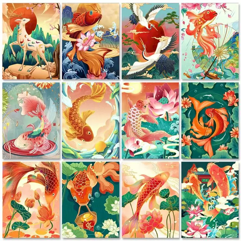 

GATYZTORY DIY Painting By Numbers Frame Carps Animals Number Painting Home Decors Paint Kit Handmade Gift For Adults On Canvas
