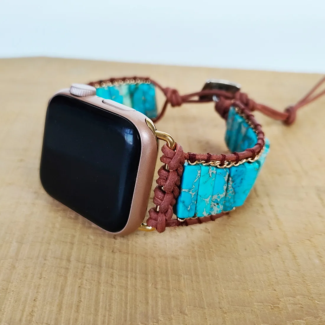 Cinturino Per Orologio Con Perline Retangle Blue Sediment Jasper Cinturino Per Orologio 38 40 42 44 45Mm Smart Watch Cinturino Iwatch Cinturino Serie 