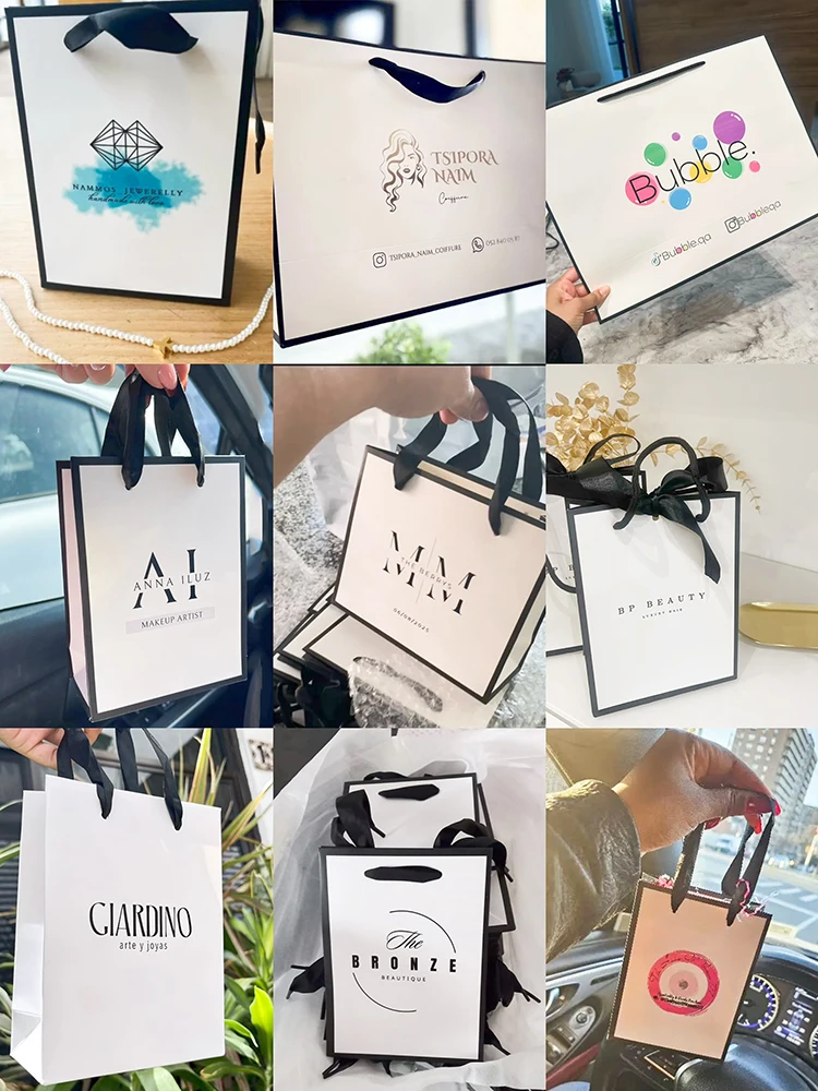 10 Pcs Custom Logo Paper Gifts Bag For Small Business Jewelry Personization Packages Wedding Favors Valentines Day Gifts Bags 4