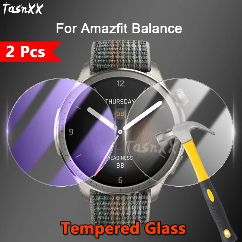2 Pezzi Per Amazfit Balance Smart Watch 2.5D Ultra Slim Clear / Anti Purple Light 9H Pellicola Proteggi Schermo In Vetro Temperato Resistente
