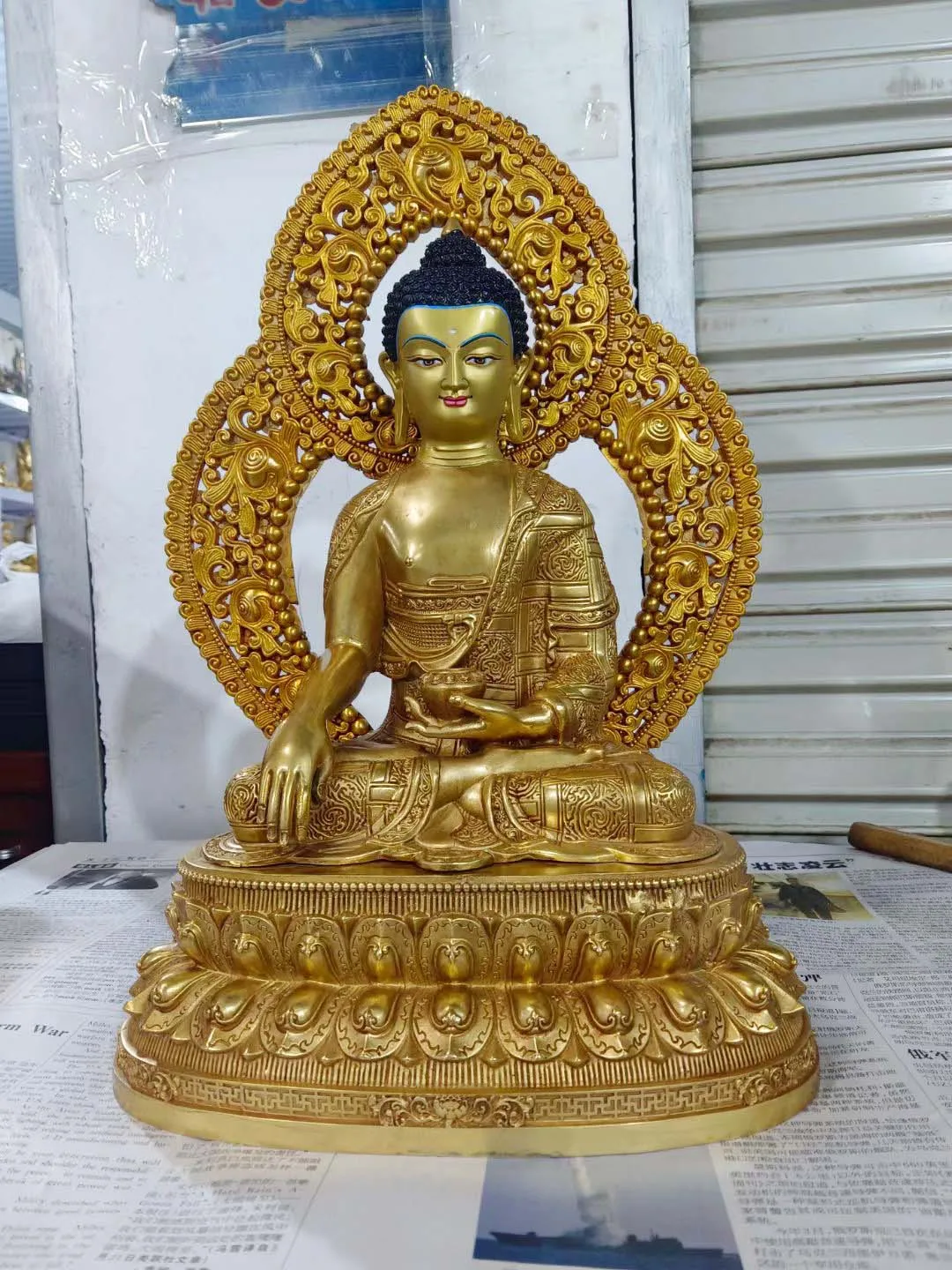 

huge # Wholesale Buddhist supplies Buddhism India Nepal HOME SAFE LUCK healthy COPPER Sakyamuni Amitabha Buddha statue