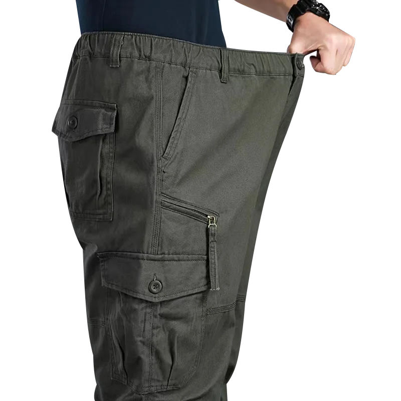 HighQualityMensTacticalPantsElasticWaistCargoLargeSizeCotton