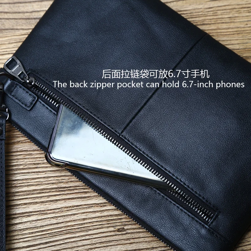 NZPJ Genuine Leather Men's Handbag Natural Cowhide Clutch Bag Large Capacity Wallet Leisure Tablet Bag Envelope Bag Phone Bag