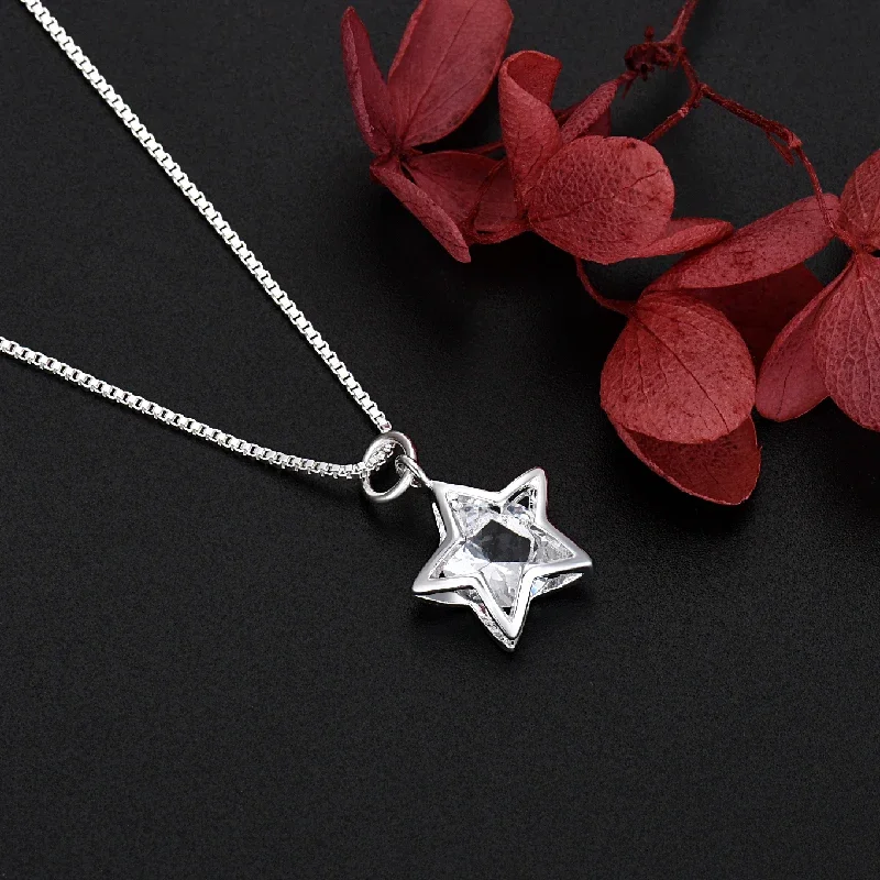 New korean fashion 925 Sterling Silver pretty Shining Crystal Star necklace for Women Party Wedding accessories Jewelry gifts