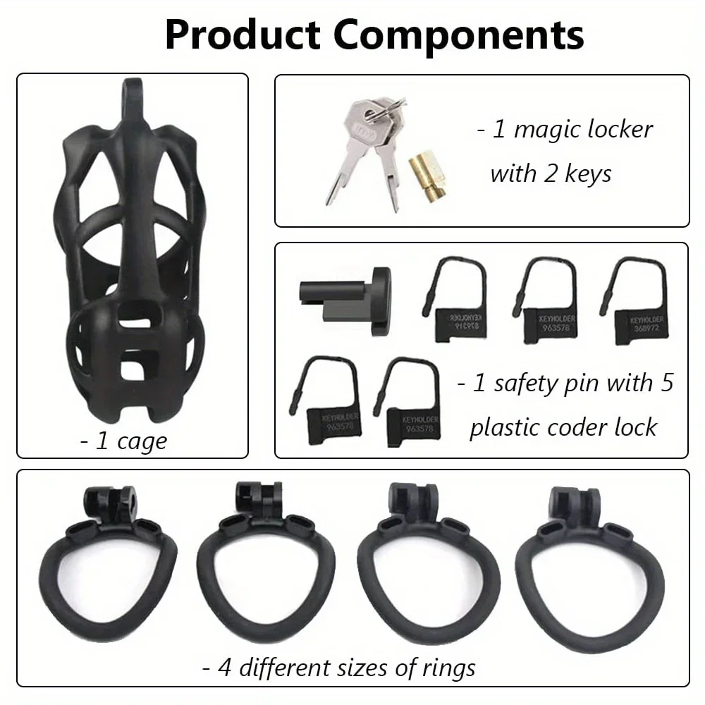 Male Penis Lock Chastity Cage 4 Rings Resin Virginity Breathable Cock Ring Fetish Restrain penis chastity cage chastity lock sex toy penis cock ring