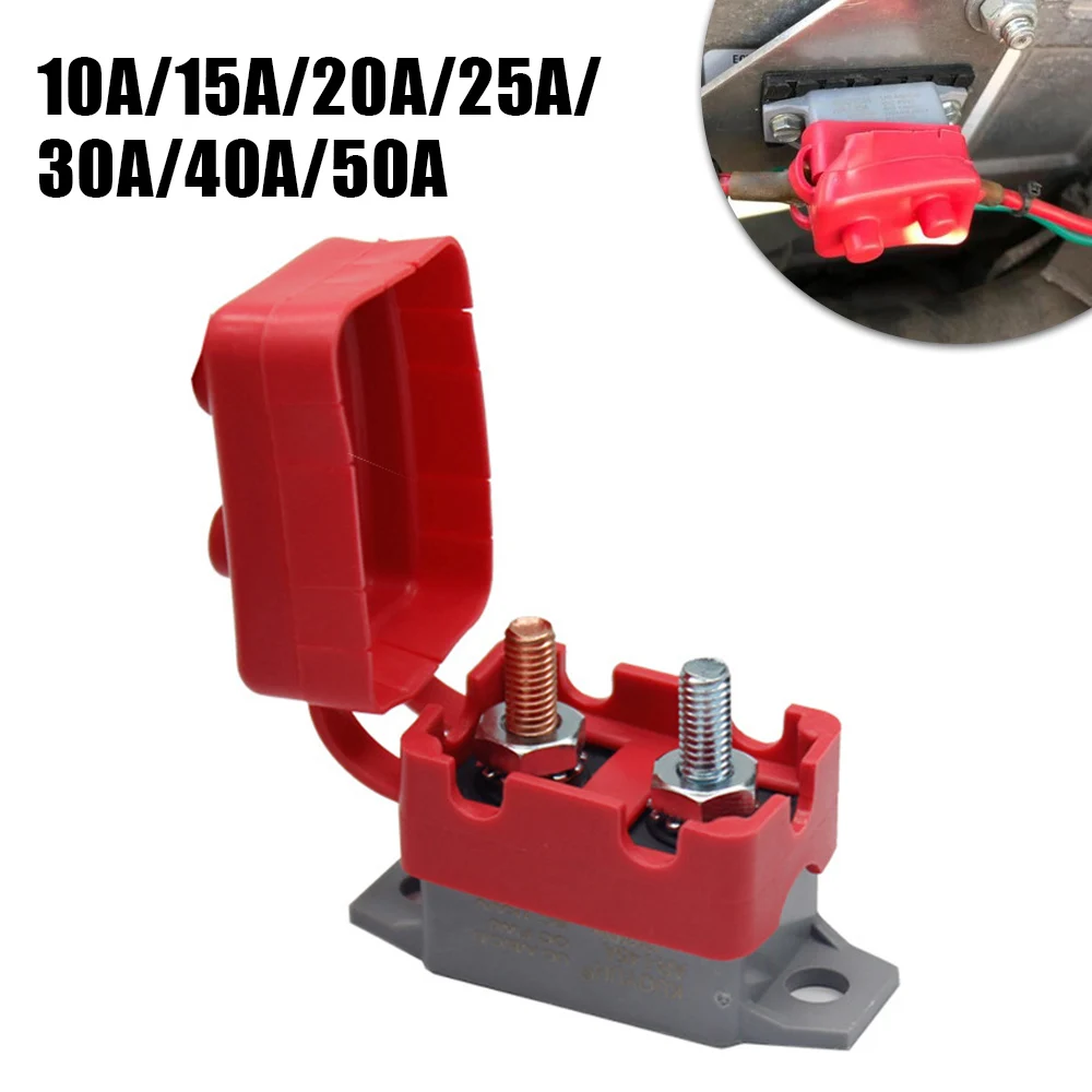 10-50A AMP 12V Circuit Breaker With Cover Dual Battery Fuse Automatic Auto Reset Waterproof Car Overcurrent Protector Stud Bolt