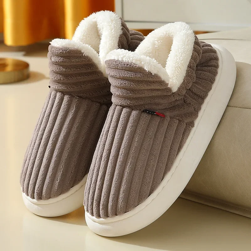 Winter warme Hausschuhe für Damen und Herren, dickes Plüschfutter, rutschfest, gemütliche Baumwollschuhe, Damen-Hausschuhe aus Cord mit weicher Sohle – Detail 10