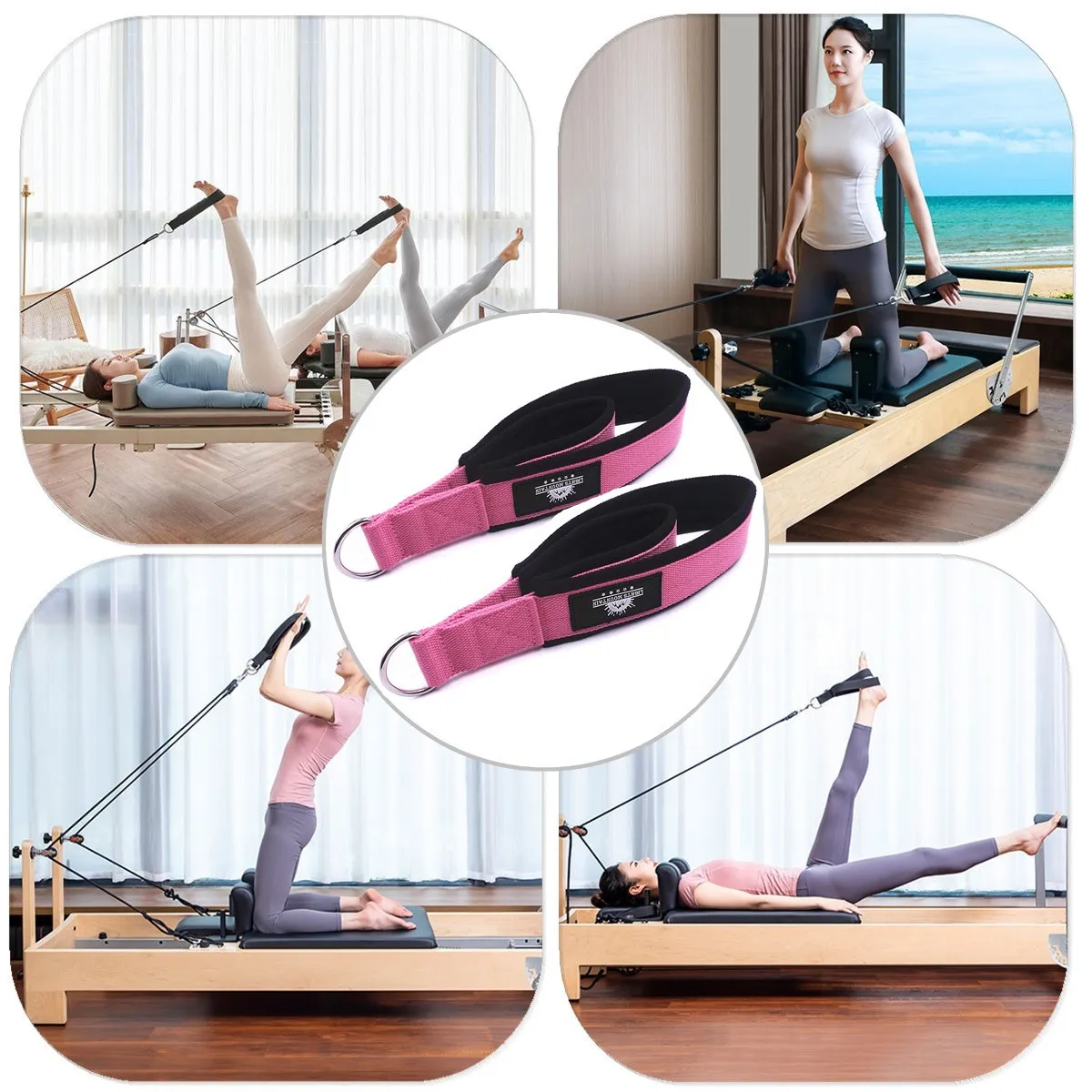 1 Pair Pilates Double Loop Straps for Reformer Fitness D-Ring Straps Handle Yoga Exercise Accessories for Home Gym Workout yoga strap aerial yoga strap