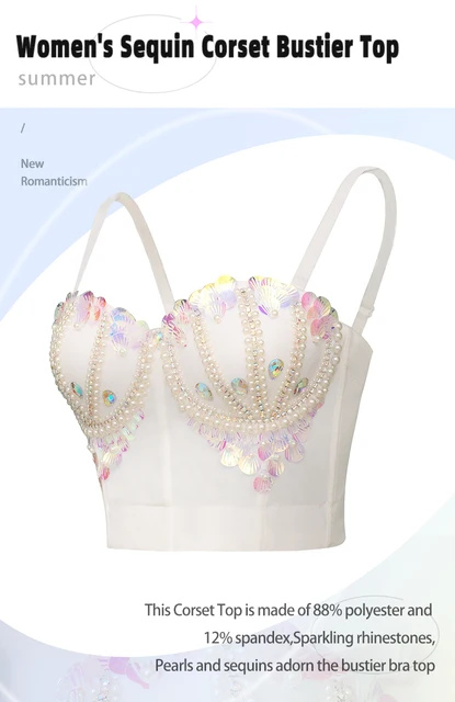 white sequin bustier top