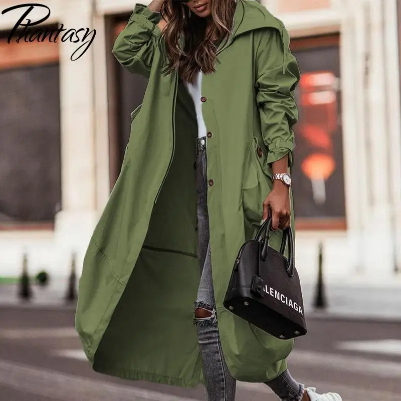 Phantasy Long Trench Coat Women Loose Button Fashion Casual Suit