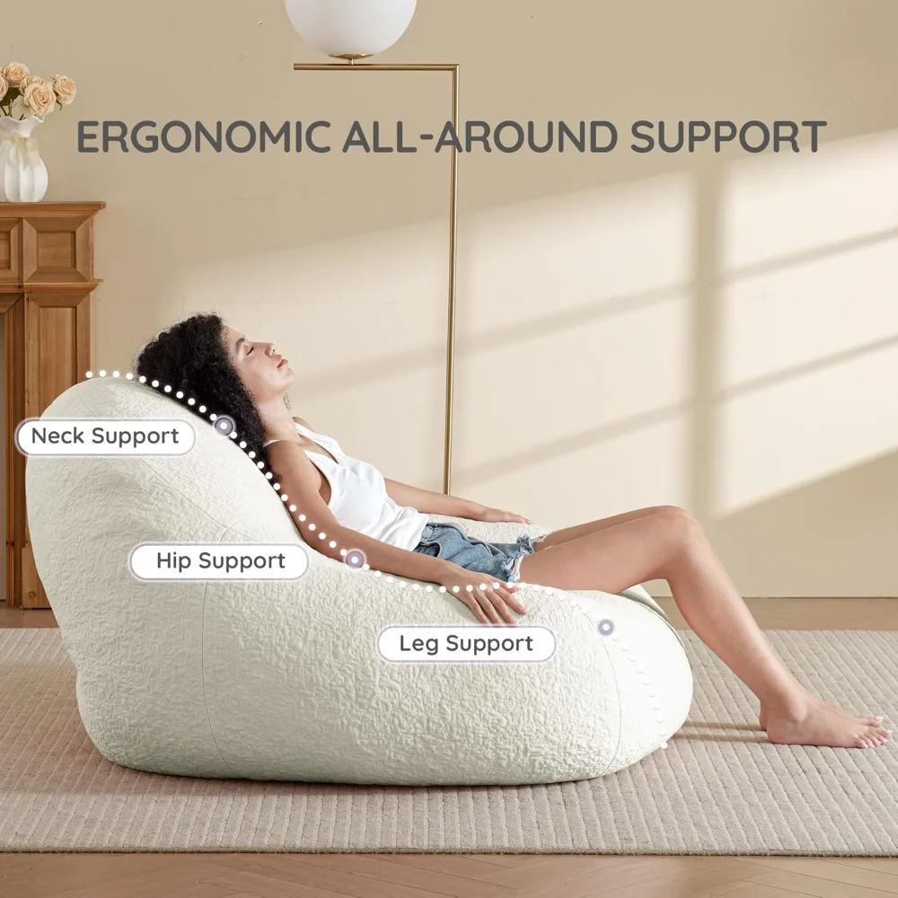 4FT Large Bean Bag Chair for Adults - Oversized Floor Sofa with Foam Filling, White