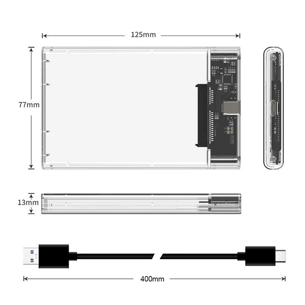 External Hard Drive Case SSD Enclosure External Hard Drive Box Hard Disk Case Hard Drive Enclosure HDD Case Enclosure UTHAI T09 USB3.0/Type C 2.5'' Hard Drive Enclosure Transparent Mobile HDD Box USB3.1 SSD Case Portable Hardisk With USB C Cable