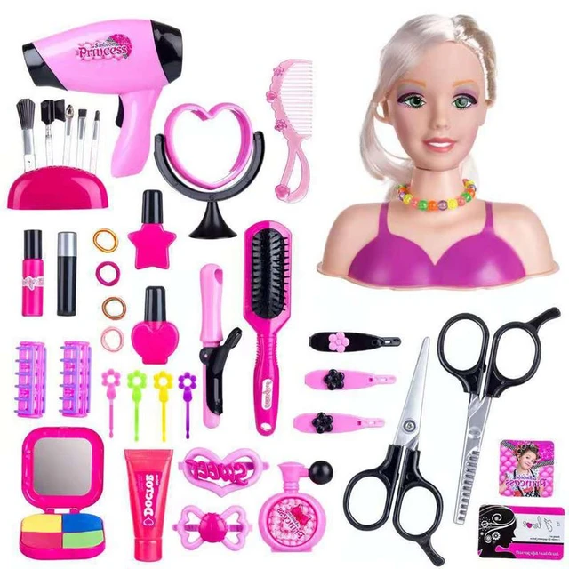 Cheap 35Pcs/set Kids Hairdressing Makeup Doll Half-Length Doll Set Toys  Real Hair Stylist Toys with Hair Dryer Accessories