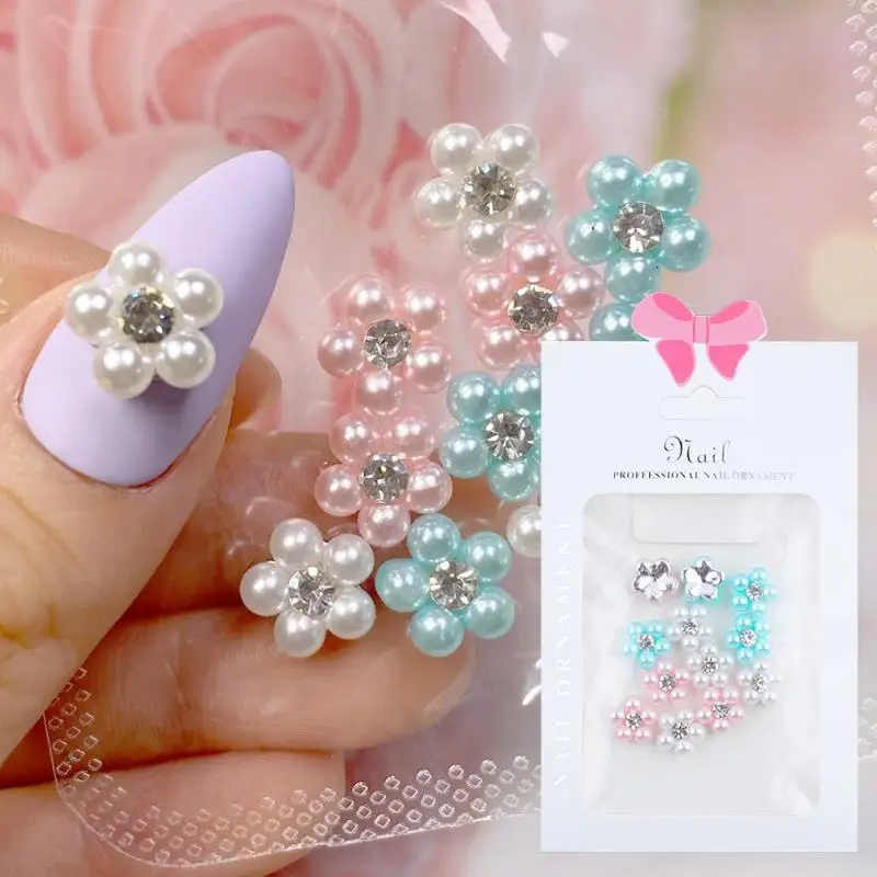 

10Pcs/Lot Five-Petal Floral Nail Art Charms High Quality Alloy Diamond Zircon Flower Core Manicure Rhinestones Nail Parts HDJ@-5
