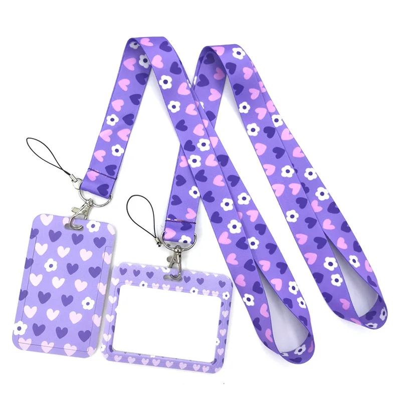 Purple Heart Love Neck Strap Lanyard for keys lanyard card ID Holder Jewelry Decorations Key Chain for Accessories Gifts