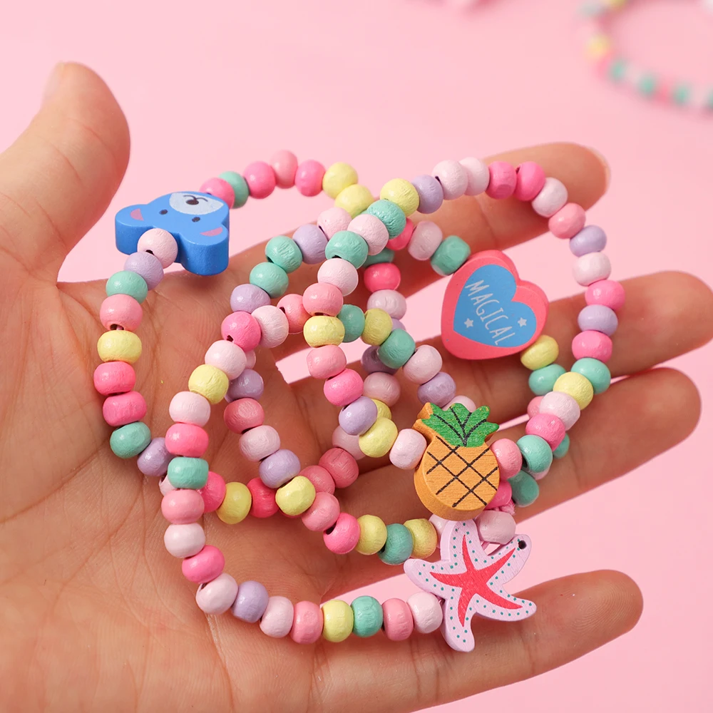 Wooden Bead Bracelet 12pcs for Kids Girl Birthday Party Favors
