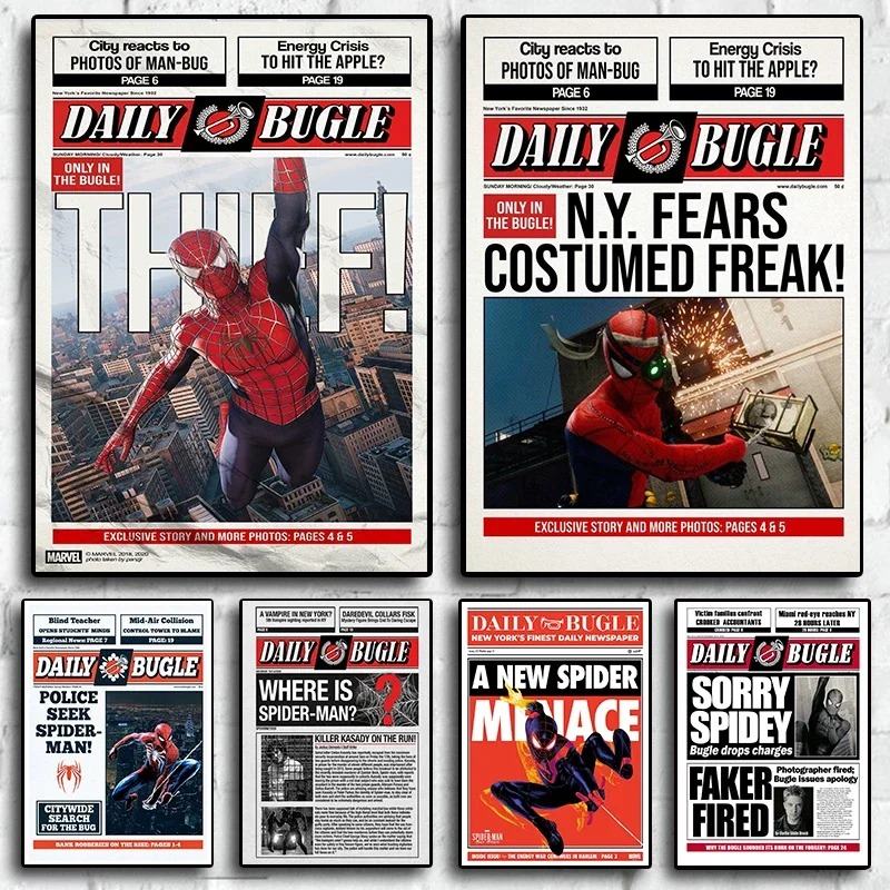 Disney-Marvel-Super-hero-Spiderman-Newspaper-Poster-Aesthetic-Retro ...