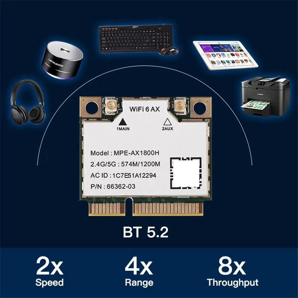 WiFi 6 1800Mbps 어댑터 MPE-AX1800H 미니 PCI-E 2.4GHz / 5GHz Bluetooth 5.2 내장 안테나 포함 노트북용 고속