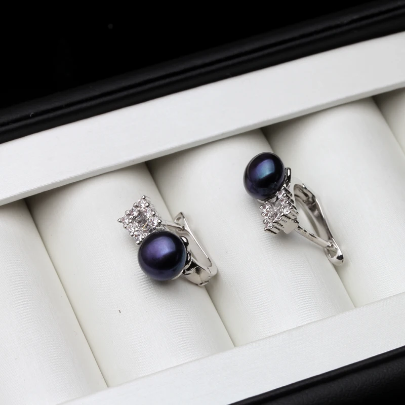 925 Sterling Silve clip on pearl earrings Real Natural Freshwater Black Pearl Earrings for Women silver earrings,pearl earrings,womens earrings