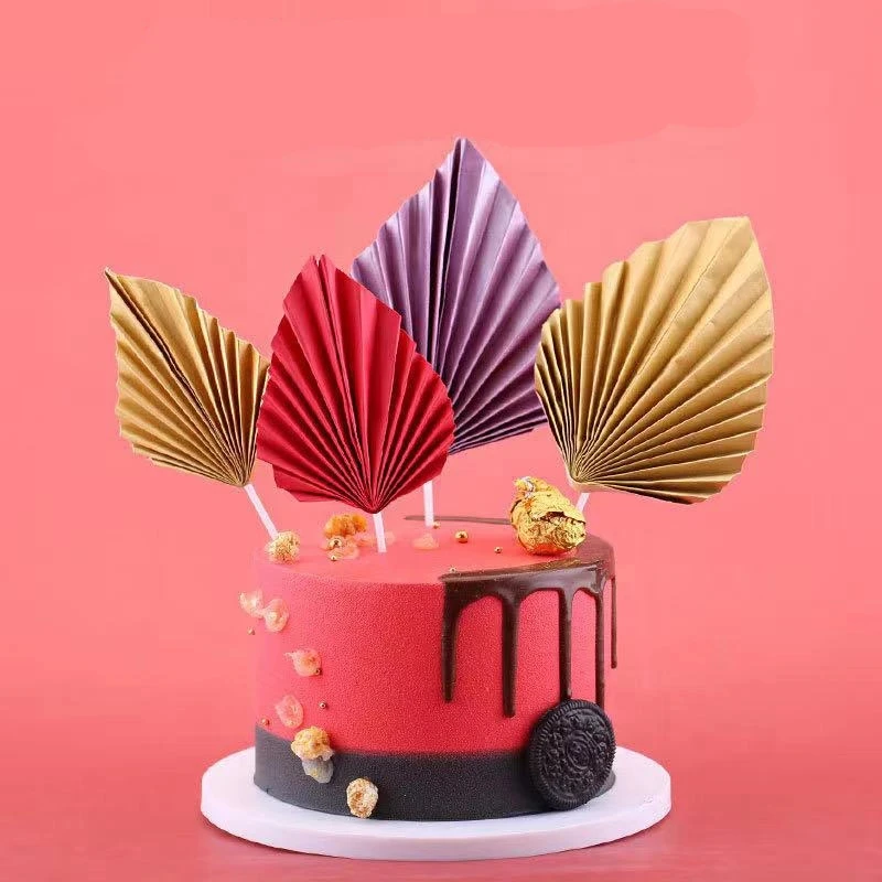 

4pcs Paper Fan Cake Topper Colorful Palm Leaf Birthday Party Decor Cake Insert Birthday Cupcake Topper Flag Cake Decorating Tool