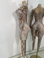 Women Sexy Spandex Tight Jumpsuit Long Sleeve Mirrors Cosplay Costume Nightclub Dancer Outfit Performance Stage Wear - Image 4