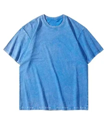Vintage - Inspired Heavyweight Solid Color Oversized T - Shirt - Unisex Summer Streetwear - S (Lake blue)