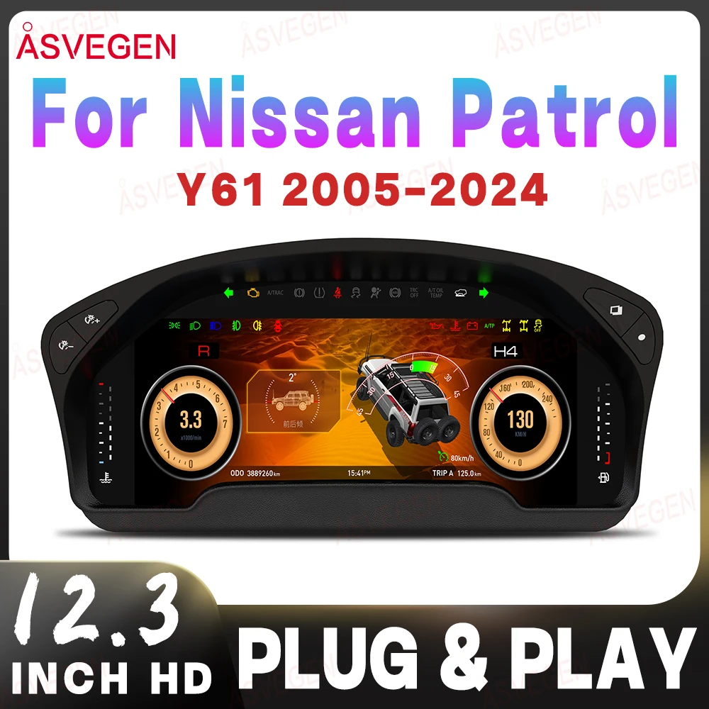Panel de Instrumentos Digital de 12.3 Pulgadas para Nissan Patrol Y61 2005-2024, Cabina Virtual, Velocímetro, Pantalla LCD, Kit de Unidad de Panel de Instrumentos 2