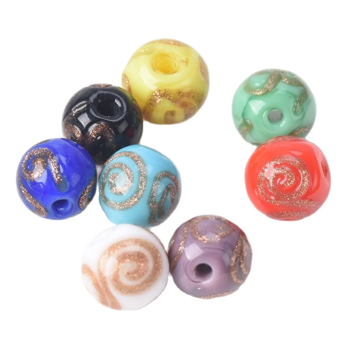 5pcs 10mm Round Shape Foil Vortex Pattern Handmade Lampwork Glass Loose Beads for DIY Crafts Jewelry Making Findings chinese rice paper roll brush calligraphy creation xuan paper gold foil dragon pattern half ripe xuan paper papel para dibujar