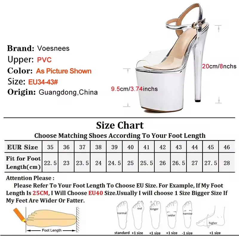Silvery Platform Sandals Women 20CM Stiletto High Heels Model Show Summer Sandals Nightclub Club Transparent Pole Dancer Shoes