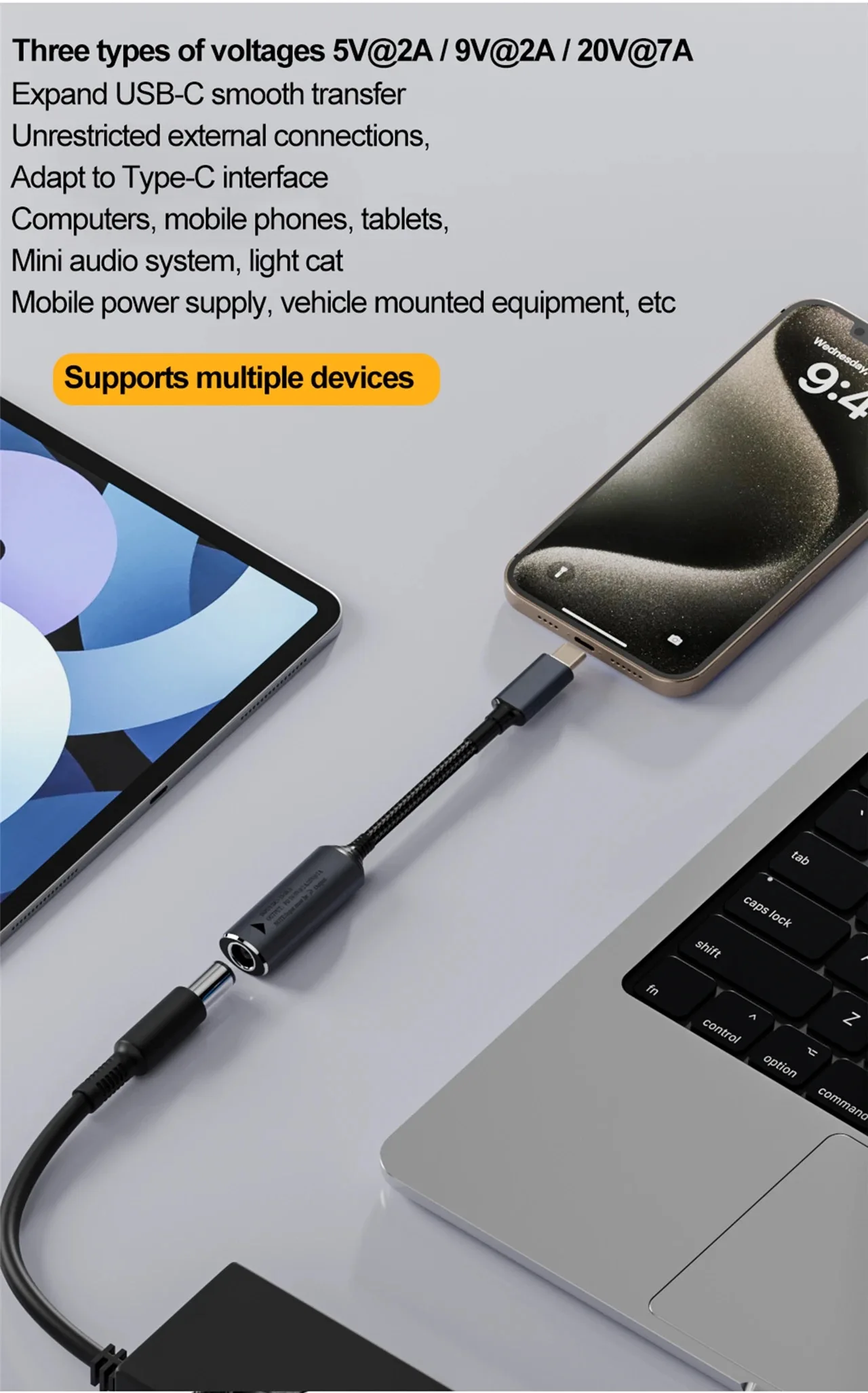 140W Universal-Laptop-Netzteil 5V 9V 20V DC-Buchse auf USB-C Typ-C PD-Stromadapter-Konverter Schnellladekabel für Macbook Huawei – Detail 3