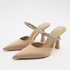 TRAF Women Rhinestone Pointed High Heels Sandals Woman Party High-heeled Sandals Spring Summer 2024 Wedding Bride Heeled Sandals 1