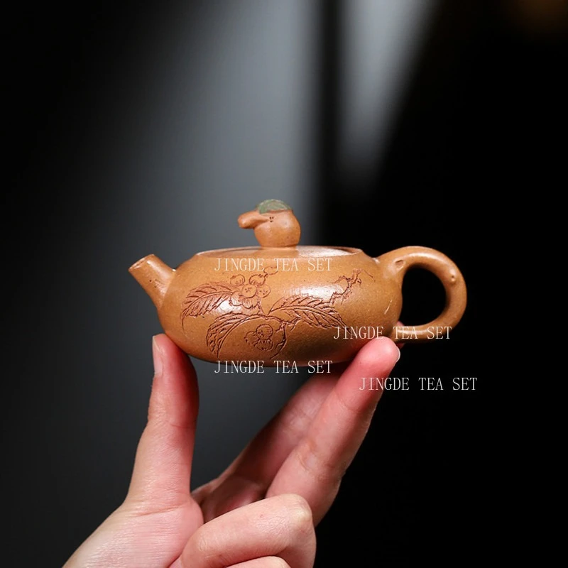 90ml Yixing Small Capacity Purple Clay Teapot Small Loquat Pot Cap Push Ball Hole Teapot Household Chinese Style Tea Pot