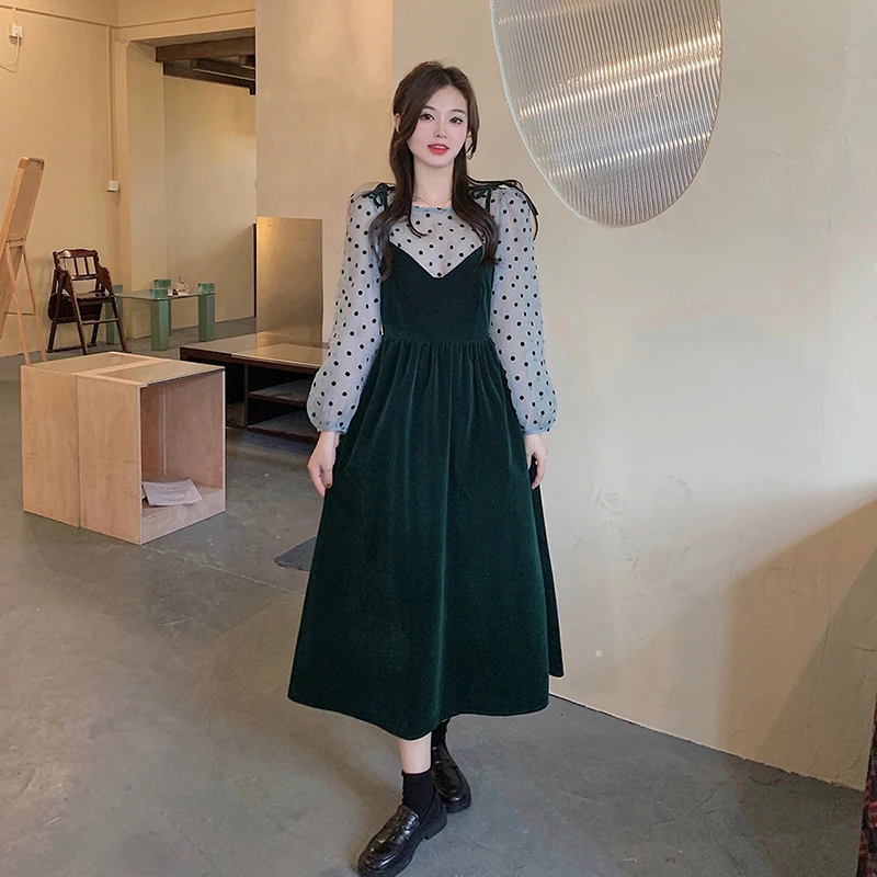 2022 فستان شيال بلوزه منقطه تصاميم كوريه جديد فساتين العيد لعام