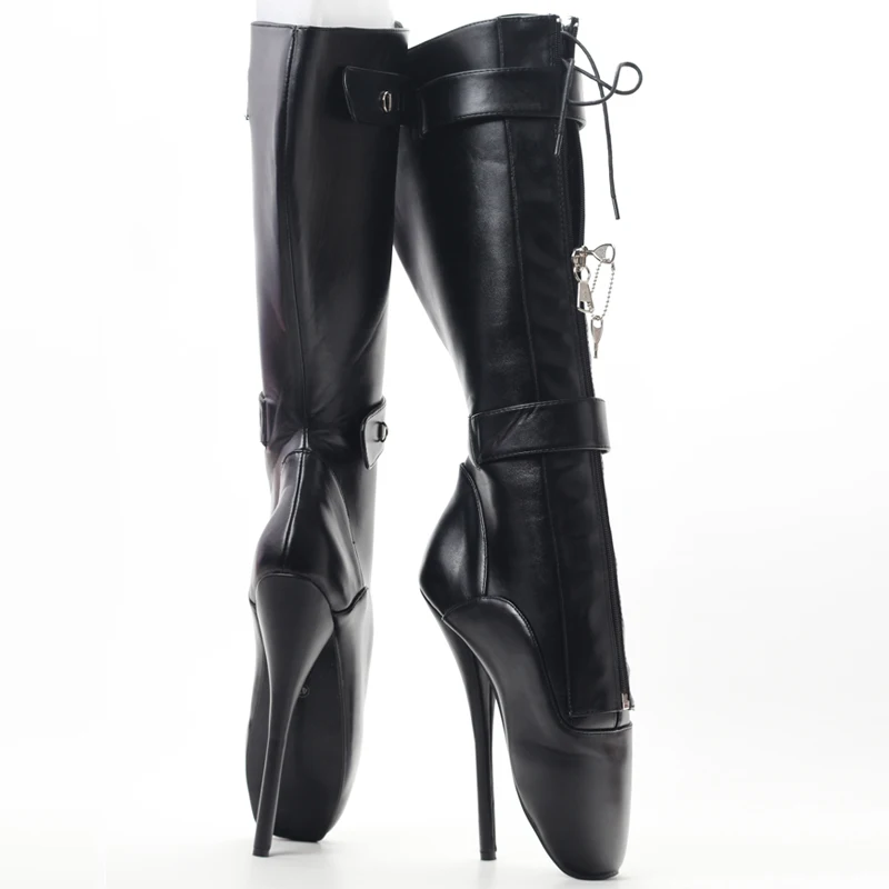18cm Women High Ballet Boots Men Cosplay Pole Dance Shoes Fetish Lockable Botas