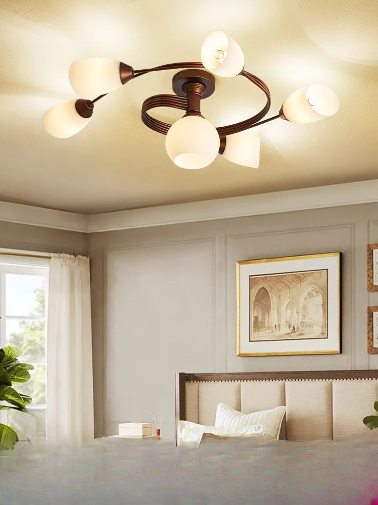 

American Ceiling Lamp Simple Country Creative Flower Living Room Book Room Retro Master Bedroom Lamp