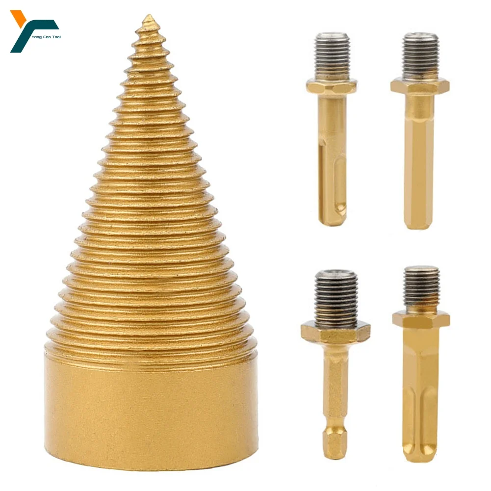 5Pcs 32/42mm Firewood Log Splitter Drill Bit Camping Wood Cone Drill Impact Drill Electric Hammer Round Square Hexagonal Handle