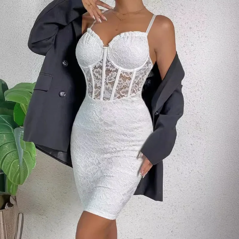 

2024 New Hot Selling Streetwear Deep V Low cut Spicy Girl Wrap Hip Skirt with Hollow Lace Splice women wedding dresses CYDZ79