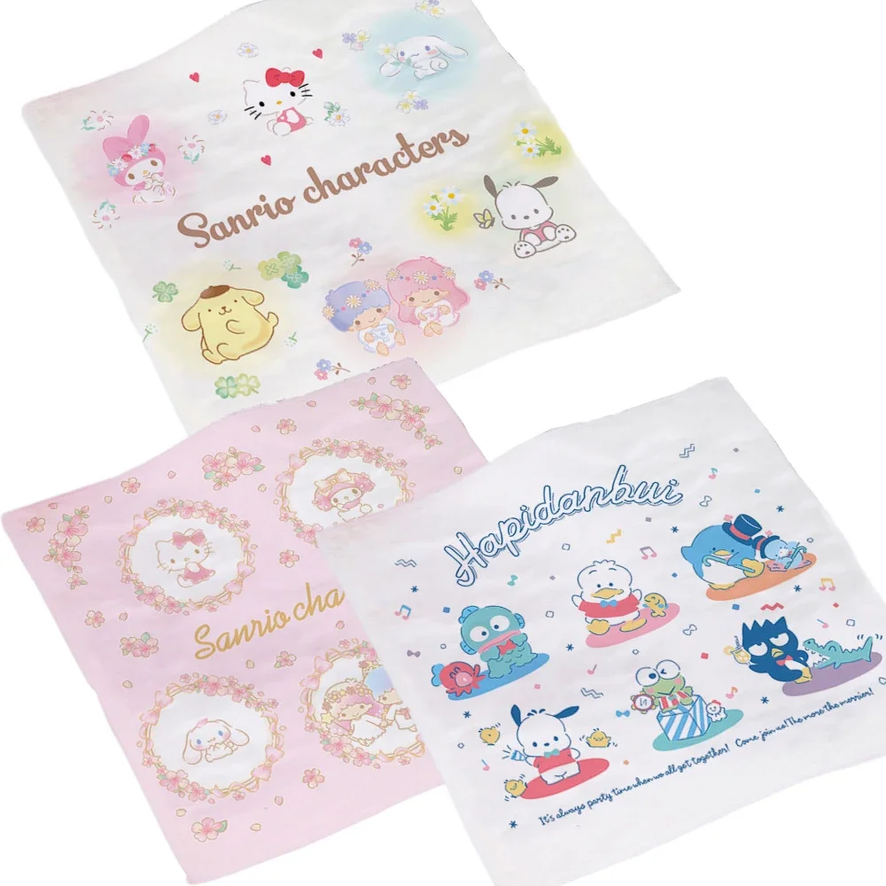 

3PCS/set Sanrios Cinnamoroll Kuromi Mymelody kawaii Anime Plush Towel Cotton Bath Cartoon Face Washcloth Squares Hand Wipe Gifts