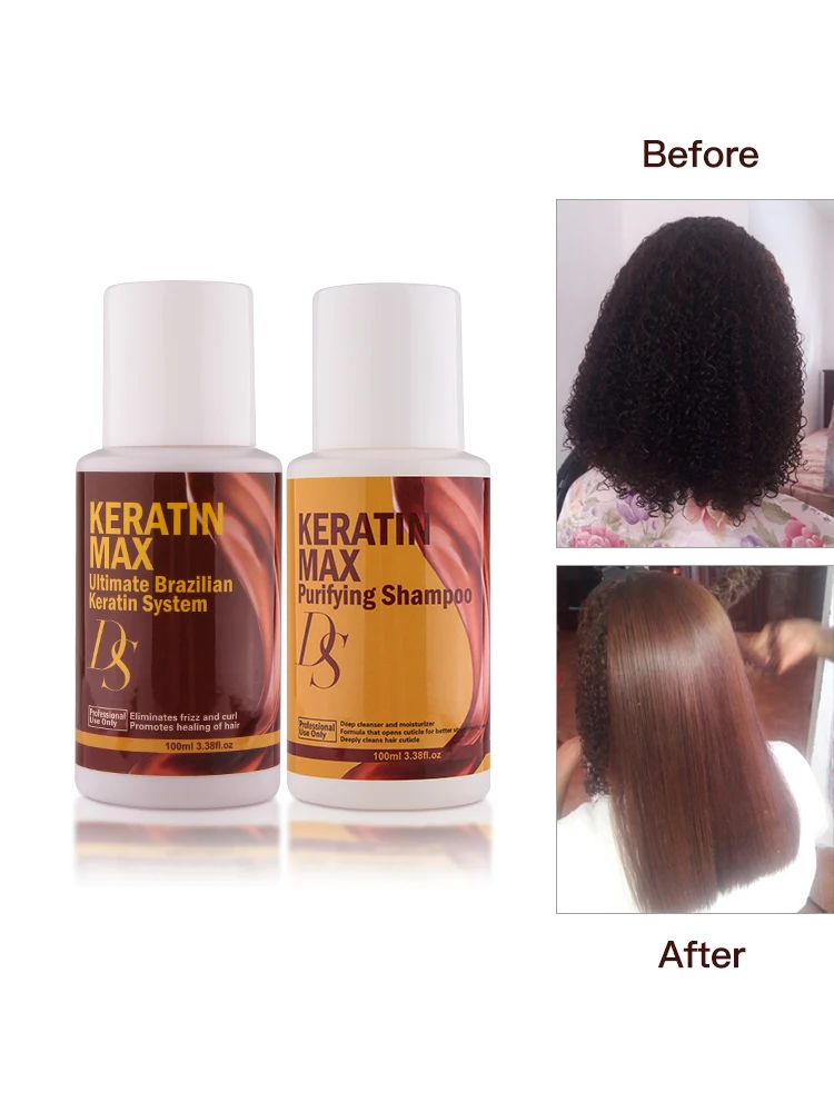 Free Formalin Keratin For Cruly Hair Cheaper 100ml DS Max Brazilian Keratin +100ml Purifying Shampoo Straighten Hair Treatment