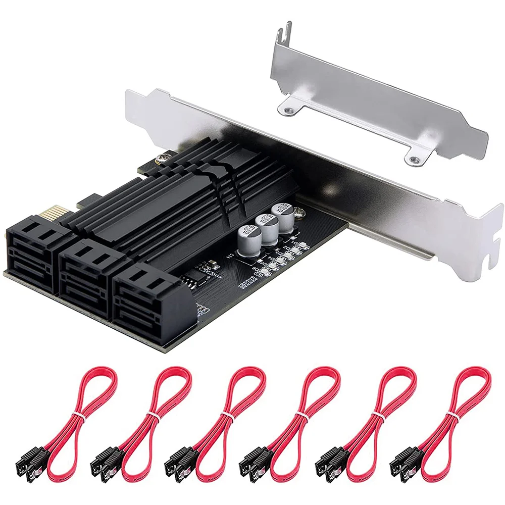 

PCIe X1 SATA Card 6 Port, SATA 3.0 Controller Card with 6 SATA Cables & Low Profile Bracket,SATA III PCIE Gen3 Adapter