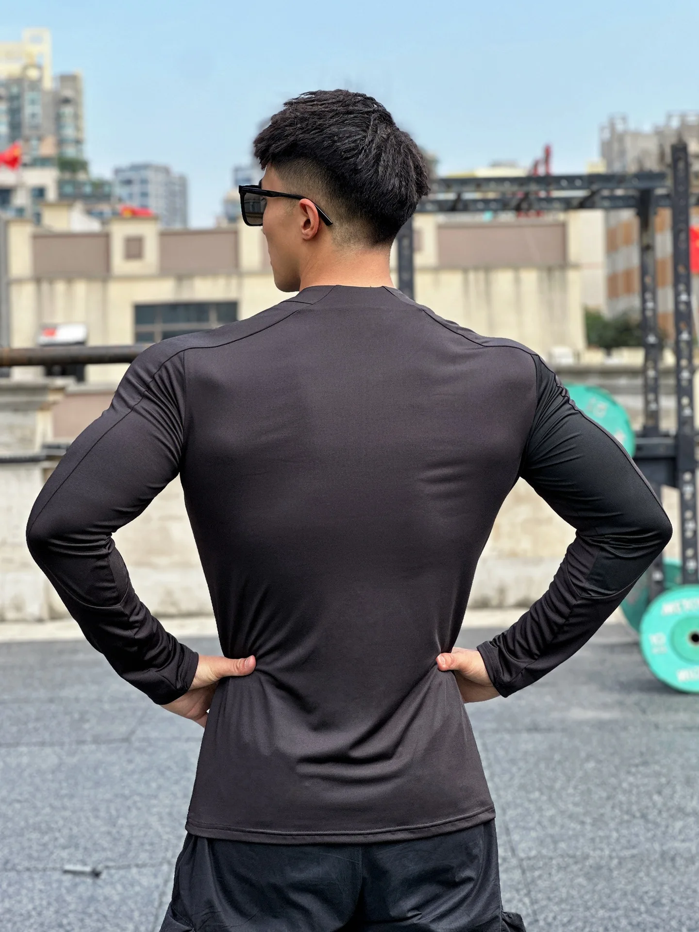Men's running sports fitness jacket cycling long sleeve quick dry tights running training clothing Spring and autumn men