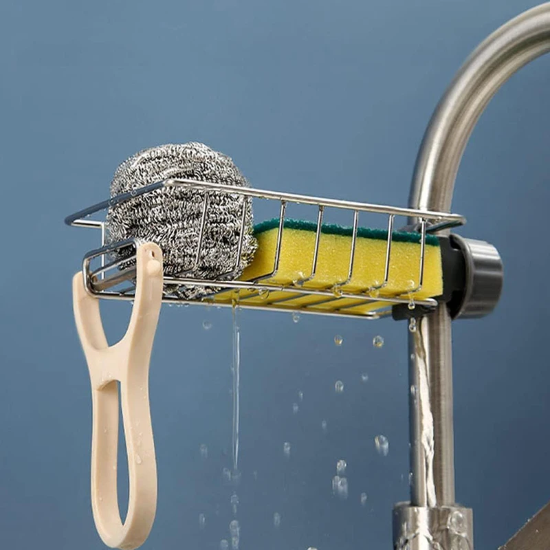 Kitchen Sink Drain Rack Sponge Storage Flexible Faucet Holder Soap Drainer...