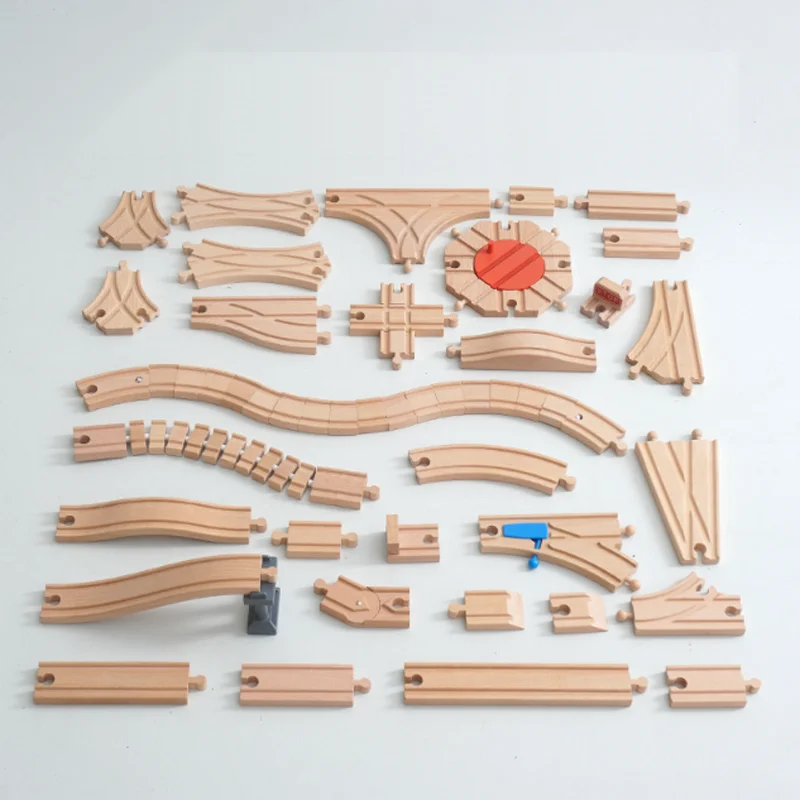 Kinder Holzschiene Zubehör Kombination Universal Schiene Buchenholz Eisenbahn Zug Gleis Spielzeug Fit Biro Alle Marken Schiene – Detail 1
