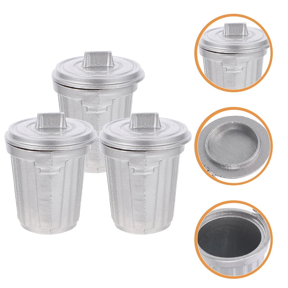 

3 Pcs Mini Trash Can Decked Accessories Models Dustbin for House Food Play