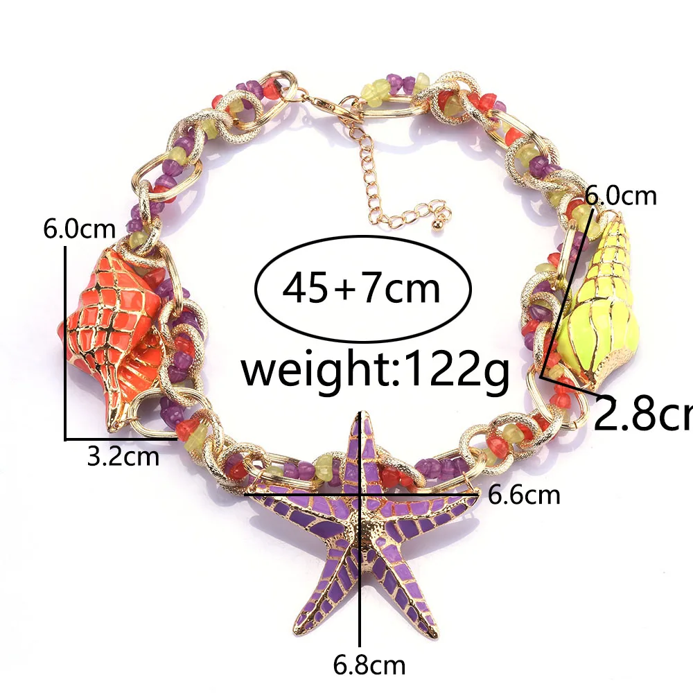 2024 New ZA Enamel Starfish Shell Choker Necklace Earrings Women Jewelry Sets Indian Ethnic Statement large Collar Necklace