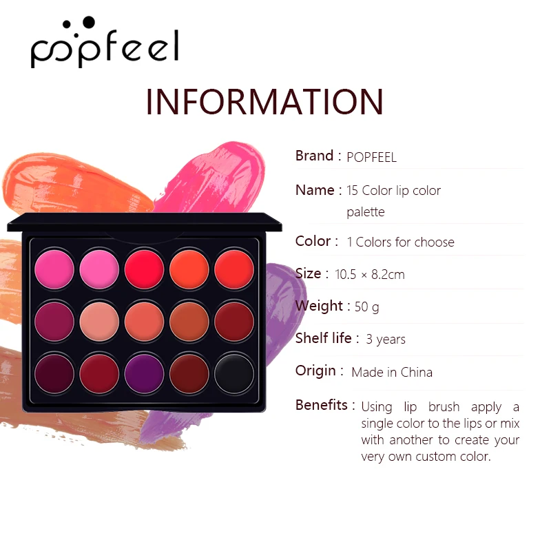 POPFEEL Matte 15 Colors Mini Lipstick Palette Red Lipstick Multicolored Moisturizing Lipstick Long Lasting Waterproof 6