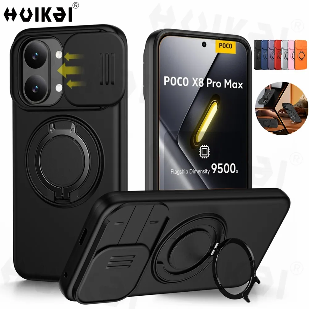 Slide Camera Protection Shockproof Magnetic Back Cover with Upright Kickstand