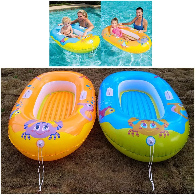 Summer Water Inflatable Cartoon Pattern Children's Kayak With Armrests Soft Bottom Play Water Swimming Ring Seat Floating Boat 3